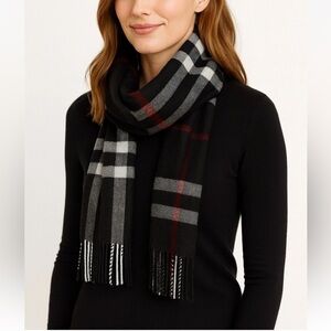 Clara Clark Black, Gray, White Acrylic Plaid Scarf - BRAND NEW